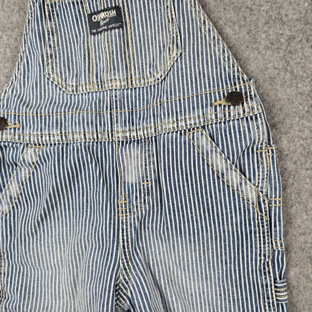 OshKosh B'gosh Hickory Stripe Overalls Kids 24M Blue White Railroad Carpenter